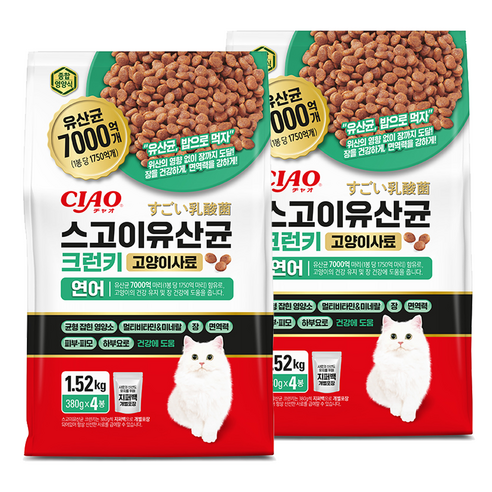 이나바 스고이 유산균 크런키 고양이 사료, 1.52kg, 2개, 연어