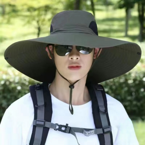 엔젤픽스 여름 챙넓은 여자 남자 사파리 등산모자, 아미 그린