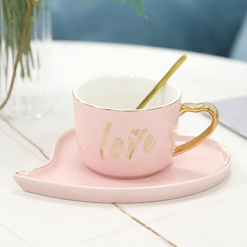 한국어 창의력 금박 세라믹 커피 컵 접시 세트 하트 LOVE 커플 물컵 비즈니스 오피스 선물 컵, 파우더 컵, 250ML