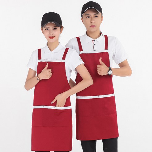 ANKRIC 방수앞치마 배색 포켓과 앞치마가 있는 방오 및 방오 작업복, 와인 레드