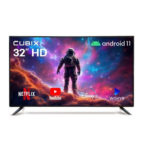 대기업 패널로 선사하는 고화질과 뛰어난 가성비를 갖춘 큐빅스전자 구글 32인치 HD 스마트 TV