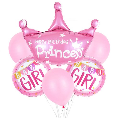 파티팡 은박풍선 고무풍선 생일파티 장식 풍선부케세트, 1개, 생일 프린세스왕관 핑크세트