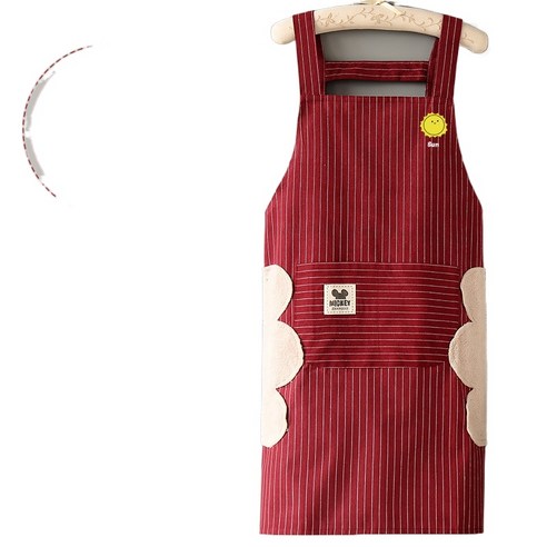 KORELAN 심플 방수 앞치마 홈 주방 작업복 패션, 와인 레드 썬(지울 수 있는 세로 H숄더 스트랩 앞치