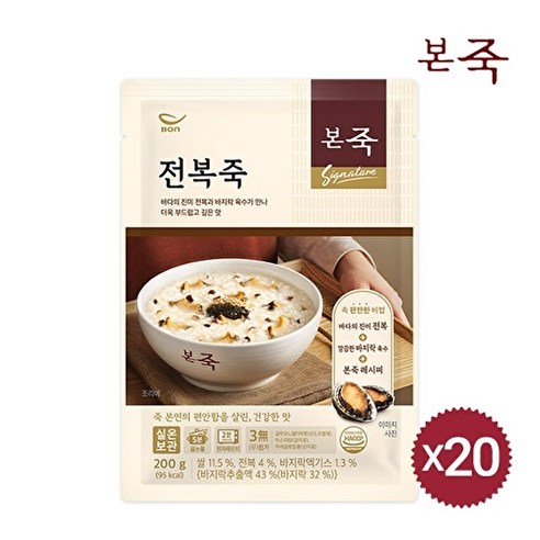 본죽 파우치형 전복죽, 200g, 20개