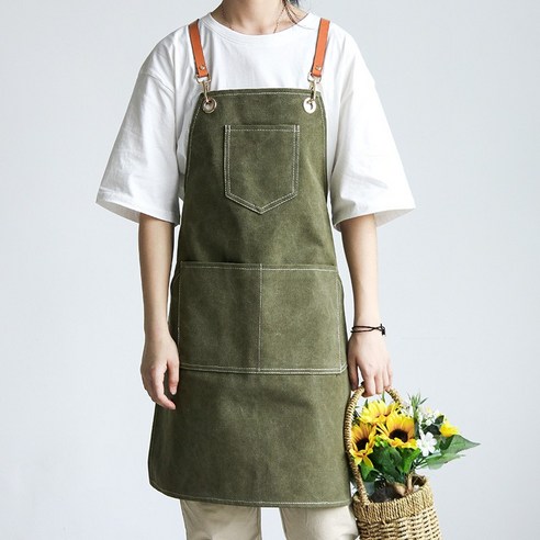 GU 방수 앞치마 패션 남성과 여성의 레스토랑 우유 차 가게 드레서 헤어 스타일리스트 매니큐어 Pu 작업복 맞춤형 인쇄 로고, 녹색(두꺼운캔버스패브릭)