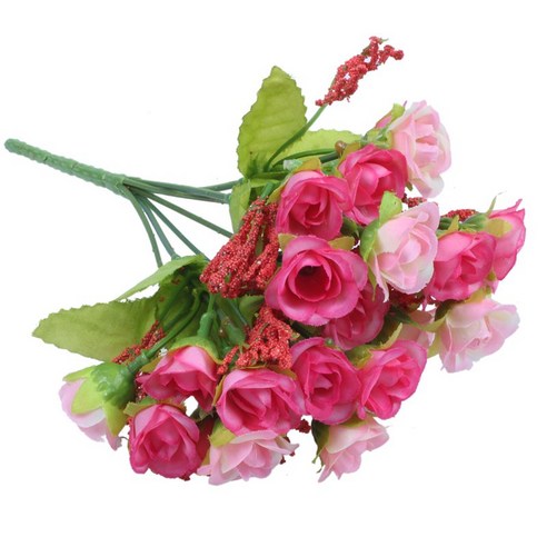21pcs 인공 장미 꽃 꽃다발 머리, 분홍
