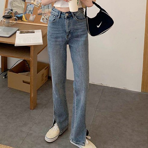 데일로엔 여성 밑단 절개 일자 데님
