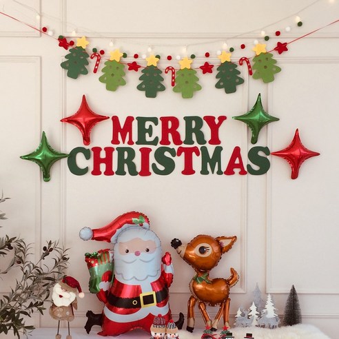 파티프렌즈 크리스마스 풍선 세트 가랜드 홈파티 (앵두전구 포함), 고급세트A+루돌프+산타, 1세트