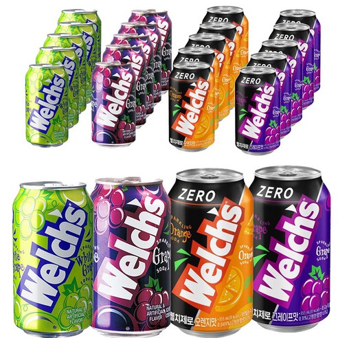 웰치스 그레이프 6개 + 화이트 그레이프 6개 + 제로 그레이프 6개 + 제로 오렌지 6개, 355ml, 24개