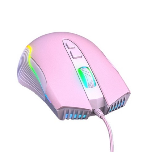 YJQ 게이밍마우스 RGB LED 게이밍 마우스 게이밍 옵티컬 마우스 동적 발광 6단 DPI 조절 가능, 핑크색