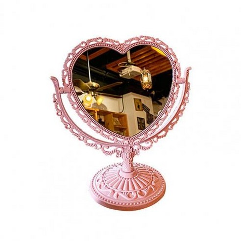 [LF] 메이크업 거울 심장 모양의 아크릴 단일 사이드 메이크업 거울 홈 침실 데스크탑 메이크업 거울 투명한 기본 화장품 거울, Pink 2