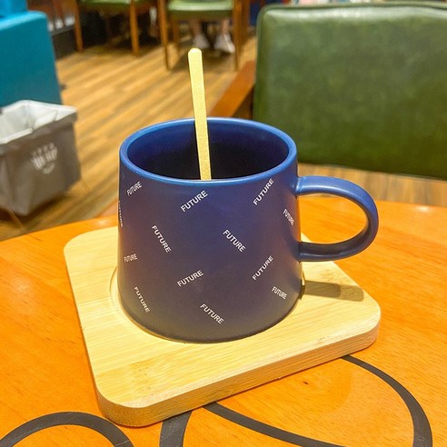 Mao북유럽 스타일 세라믹 커피 컵과 접시 세트 간단한 영어 비즈니스 사무실 물 Afternoon Tea 머그잔, 블루_240ml
