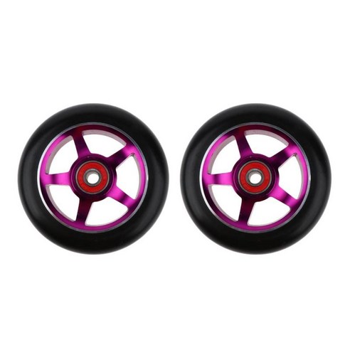 방위를 가진 완전한 2pcs 알루미늄 합금 100mm 직업적인 묘기 스쿠터 바퀴, 100x24mm, 알루미늄 합금 PU, 보라색