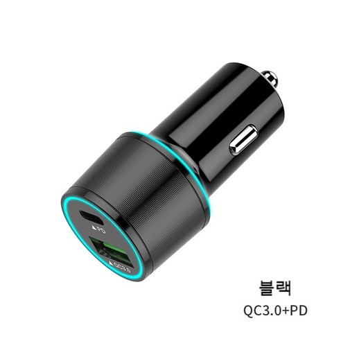 38W 듀얼 USB 차량용 충전기 애플 PD20W 차량 충전 호환 삼성 QC3.0 UL2089 차량 충전, PD+QC3.0, 검은 색
