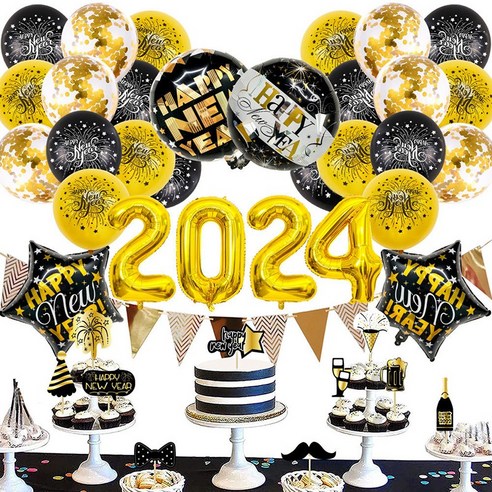 아이엔엠디 2024년 신년 파티 용품 16종 가랜드 풍선 장식, 1개, 골드