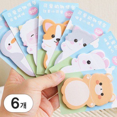 리미시아 동물 점착 메모지 포스트잇 6종 셋트 (토끼 곰 펭귄 고양이 강아지 양)