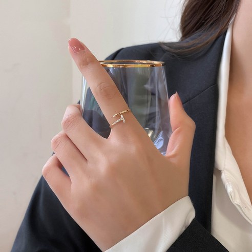 KORELAN심플한 진주 반지 s925 순은 반지 차가운 바람 가벼운 사치 조절 개구부 반지 소규모 디자인