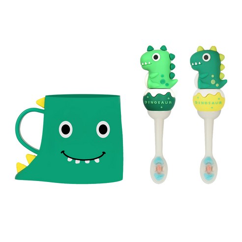 KC인증받은 올탐 유아 귀여운 아기공룡 어린이 칫솔, 그린칫솔2+컵, 1개, 1개