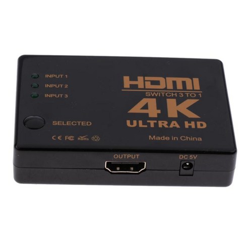 3 포트 HDMI 선택기 분배기 3-1 스위치 4K 3D 허브 USB 전원, 블랙, {"사이즈":"80x57x18mm"}, {"수건소재":"플라스틱"}