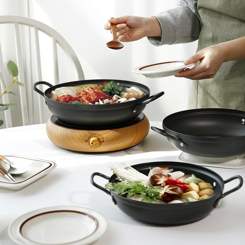 블랙 IH 복 전골 냄비 인덕션 인덕션용, 32cm, 1개