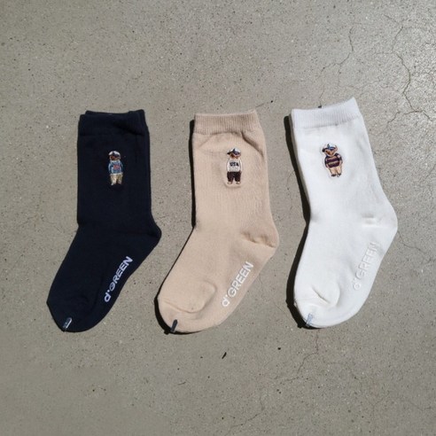 사랑스러운 발걸음에 행복을 더하다: 디그린 에드워드 곰 자수 아동 양말 3족 세트 디그린양말