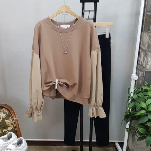 상상그이상 여성용 간절기 포인트 라운드넥 셔츠 레이어드 맨투맨 가을신상