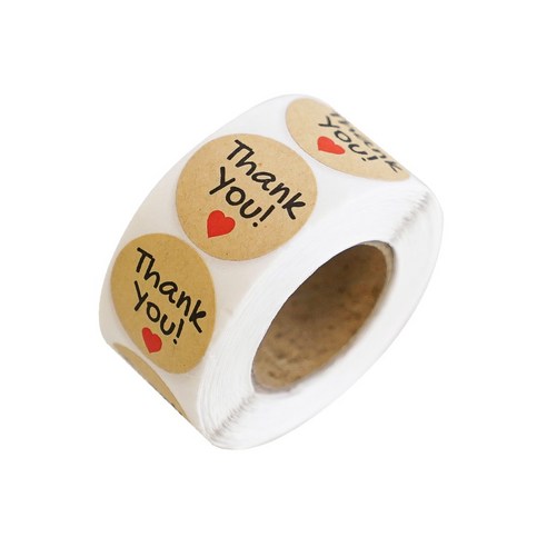 디어플레이스 포장 데코 롤 스티커 500매 15종, 1롤, T-4_땡큐 크라프트 원형 x 2.5cm