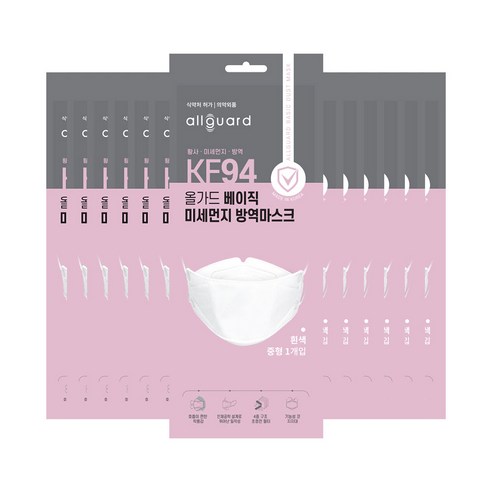 올가드 베이직 마스크 중형 KF94 개별포장, 1개입, 100개, 화이트