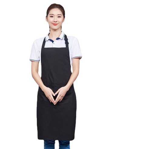 ANKRIC 순면 앞치마 가정용 주방 전용 더러움 방지 어깨끈 홀더앞치마 원피스앞치마, 검은 색