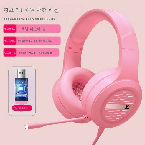 ZZJJC PC 이어폰 헤드셋 유선 게임 밀, 벚꽃 꽃가루 [7.1채널 플래그십 버전]