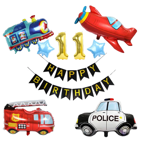 파파 파티 소방차 경찰차 자동차 비행기 생일 가랜드 숫자 풍선 세트, 1세트, 가랜드+숫자 1