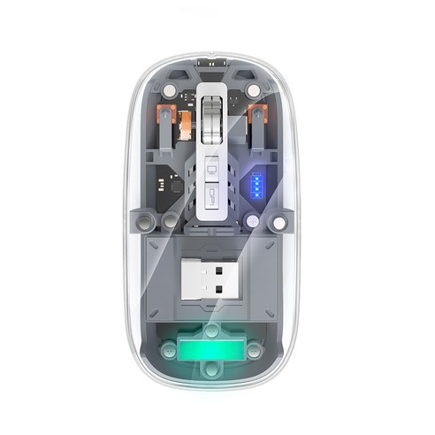 HOCO M7 무선 블루투스 투명 마우스 게이밍 무소음 휴대용 투명 블루투스 2.4G 충전식, Space gray