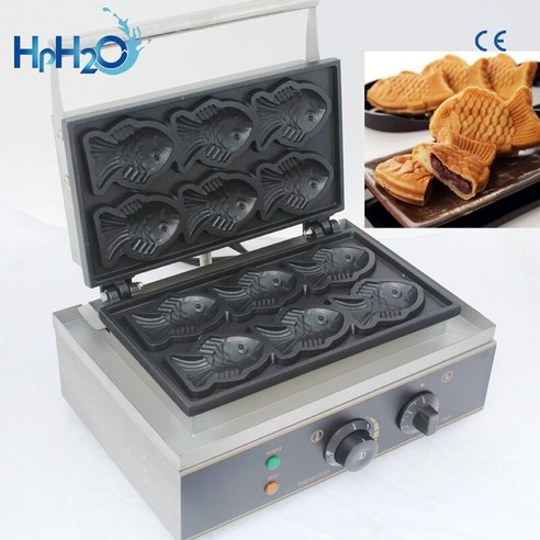 상업 비 스틱 6 pcs 전기 붕어빵 생선 와플 메이커 기계 생선 케이크 금형 붕어빵 생선 계란 케이크 메이커, 220v, 영국