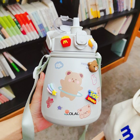 smy보온병 컵 대용량 큰 배꼽 컵 여성 학생 휴대용 주전자 귀여운 Ins 컵, 색깔10, 하나