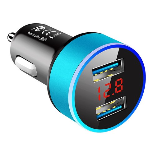 듀얼 USB2.4A QC3.0 자동차 충전기 빠른 충전 LED 디스플레이 충전 헤드, 검은 색과 파란색 색상 상자