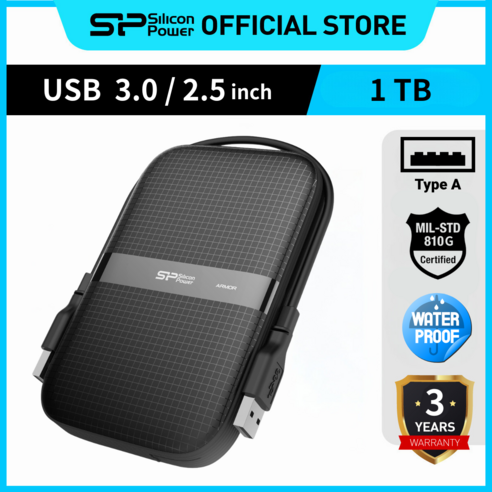 실리콘파워 USB 3.2 Gen 1 Portable Hard Drive 외장하드 ARMOR A60, 블랙, 4TB