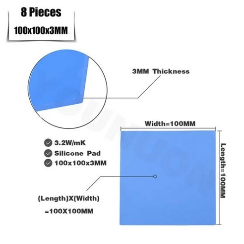 써멀구리스 8 개 100x100x0.5mm 1mm 1.5mm 2mm 2.5mm 3mm 4mm 5mm 청색 흰색 녹색 조합 열 패드 냉각 전도성 실리콘, 8PCS 3.0MM_White