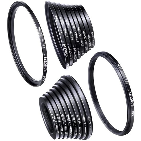 KF 개념 18pcs 카메라 렌즈 필터 스텝 업다운 어댑터 링 세트 Canon Nikon Sony DSLR 카메라 렌즈 용 37 82mm 82 37mm, 협동사