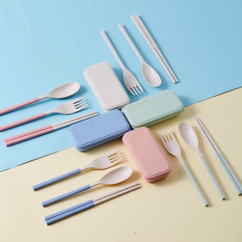 환경 친화 밀 휴대용 접이식 식기 세트 야외 젓가락 텔레스코픽 스푼 포크 학생 여행 스토리, 하나, 북유럽+북유럽(두세트)