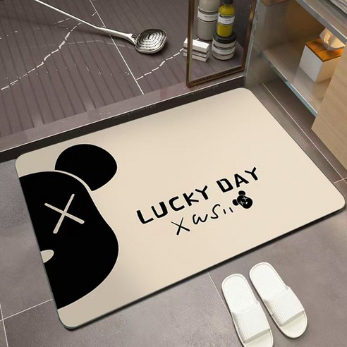 화장실 입구 욕실 발매트 규조토 미끄럼 방지 매트 주방 발매트 흡수 속건, 1개, 카키색 luck
