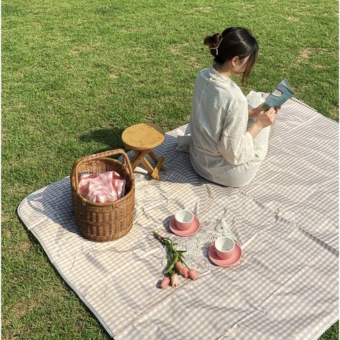 카터룸스 방수 피크닉 돗자리 아웃도어 매트, 브라운체크