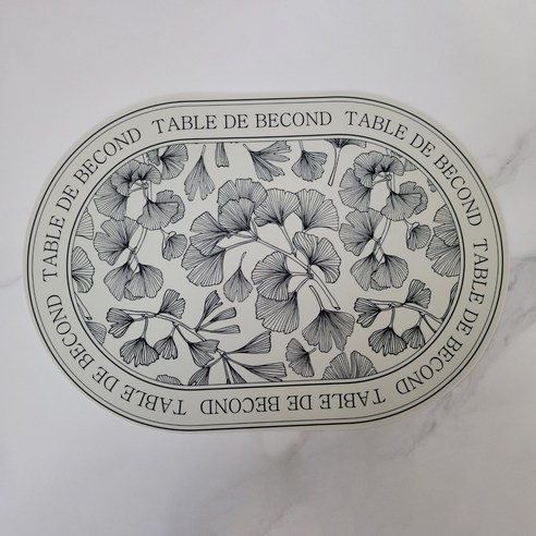 Becond 실리콘 북유럽 타원 받침 미끄럼방지 방수 식탁 테이블 매트 2p, 그레이 은행잎, 43 x 29.5 cm