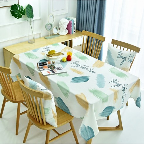 KORELAN 북유럽풍 심플한 현대 식탁보 천 솜씨 싱그러운 낙서 방수 차 몇 끼 식탁보 탁자 깔개, 청색