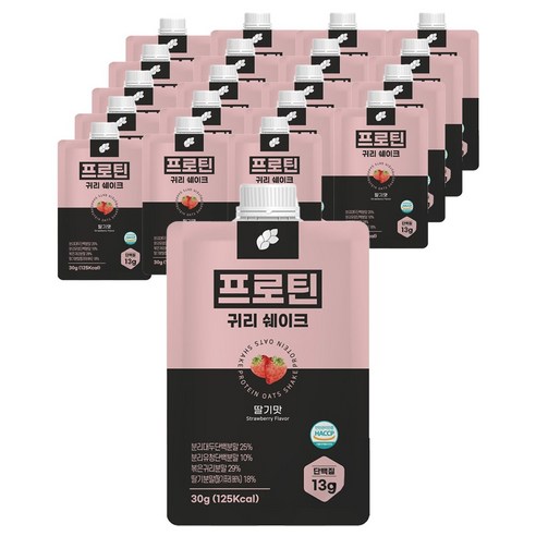 프로틴 귀리쉐이크 맛별 20봉(초코맛 딸기맛 바닐라맛 녹차맛) 각20봉-1SET, 02.딸기맛20봉, 20개, 30g