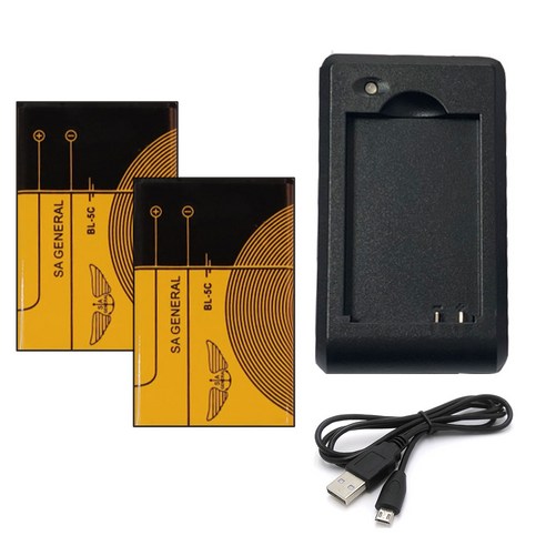 BL-5C 배터리 2개 + 전용충전기 + 케이블 (1200mAh 대용량 리튬이온 배터리 효도라디오 게임기 무전기 카메라 등), 1개