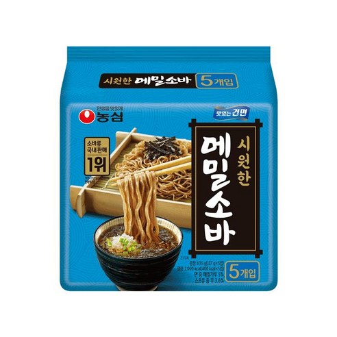 농심 메밀소바멀티팩(5입) 127g x5입 1세트 자취템 쏘울푸드 분식 학생 완내스 쏘울푸드, 635g, 1개