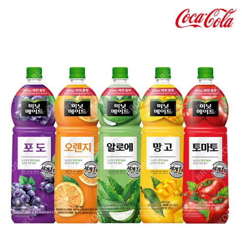 미닛메이드 1.5L 토마토 +오렌지 +포도 +망고 +알로에 -총 5패트/ PET 주스 과일 음료수, 1세트