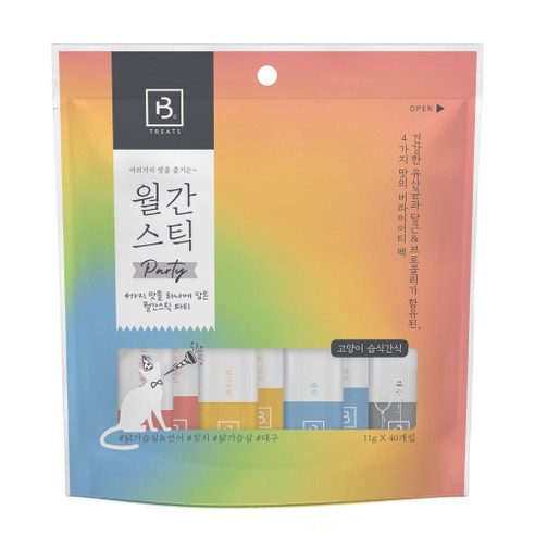 브리더랩 하루에 하나씩 월간스틱 파티 고양이 간식 11g 4종 x 10p 세트, 연어+참치+대구+닭가슴살, 11ml, 1세트