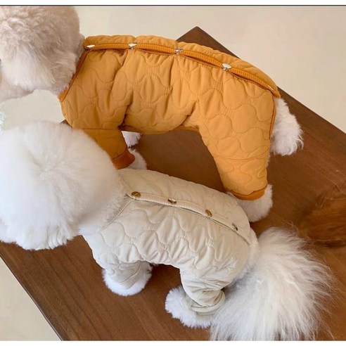 제이펫독 강아지 겨울 올인원 패딩 소형견 중형견 꽈배기 패턴, 크림아이보리