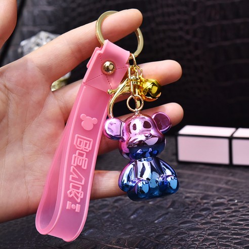 아크릴 현채 곰돌이 귀여운 커플 열쇠고리 아이디어 자동차 가방 열쇠고리 작은 선물, 핑크/핑크